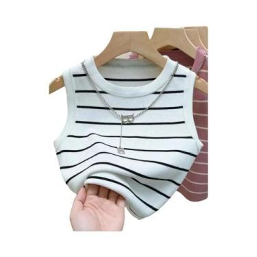 Imagem de Camisetas Sem Mangas Listradas Femininas, Tops De Malha Cropped, Ajust