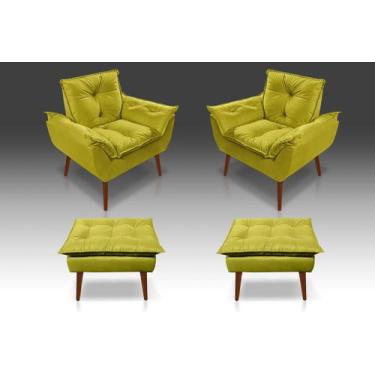 Imagem de Kit 02 Poltrona Opala + 02 Puf Opala Suede Amarelo-RV DECORA - CASA DA