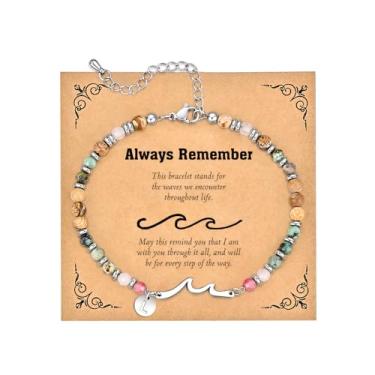 Imagem de JUTOLOKA Pulseira de onda com inicial para mulheres, pulseiras de amizade, presentes de amiga, presente de irmã, presentes de aniversário para melhor amiga para mulheres, pulseiras de melhor amiga