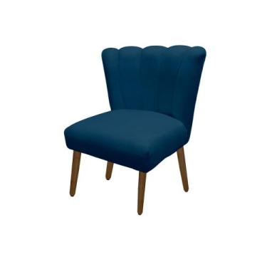Imagem de Cadeira Pétala Flor Para Sala De Estar Penteadeira Salão Suede Azul Ma