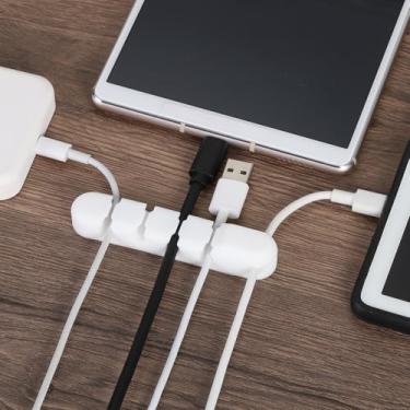 Imagem de Generic 2 peças, 5 furos, clipe de cabo de 92 mm, suporte de fio branco, organizador de cabos de silicone para montagem em mesa de escritório em casa