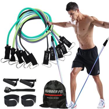 Imagem de Kit Elástico Para Treino Exercícios Malhar Musculação Academia em Casa Premium Rubber Fit