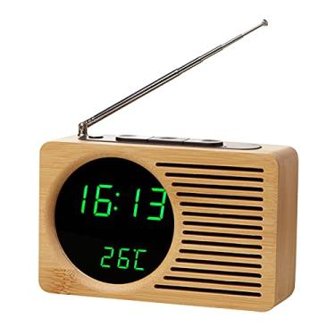 Imagem de Relógio de Alarme com Rádio Madeira Retrô Multifuncional Tela Digital Grande Tamanho em Alta Definição Suporta Ajuste Ano Mês Dia Temperatura Trava Ma