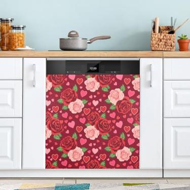 Imagem de ATTX Capa magnética para lava-louças Valentine Rose | Adesivo decorativo de eletrodomésticos de 58 x 66 cm para armários domésticos e eletrodomésticos #274