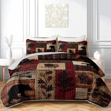 Imagem de AILONEN Jogo de cama de urso preto, 3 peças, marrom, retrô, rústico, ursos e colchas de fazenda, caça, colcha com 2 fronhas, casal
