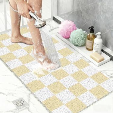 Imagem de Tapete de chuveiro extragrande 81 x 61 cm, tapetes de limpeza de pés de secagem rápida, tapete de banho antiderrapante para chuveiro interno, tapetes de banheiro de bucha de PVC para áreas úmidas