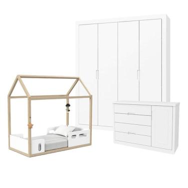 Imagem de Quarto De Bebê Tutto New 4 Portas E Mini Cama Montessoriana Liv Branco Soft Natural - M...