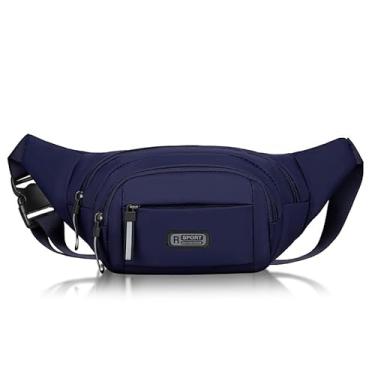 Imagem de Pochete masculina, bolsa de cintura transversal, bolsa de cinto para viagem, corrida, ciclismo, fácil de carregar qualquer telefone, carteira, Azul