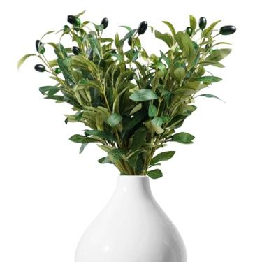 Imagem de Bairdish 20 ramos artificiais de oliveira, caules de folhas de oliveira falsas com azeitonas realistas para vaso pequeno, plantas falsas, decoração de vegetação para escritório, sala de festa, mesa