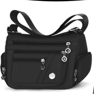 Imagem de Bolsa Tiracolo Feminina Preta,.Multi-Compartimentos com Zíper, Alça Ajustável 25 cm de largura, 20 cm de altura com 10 de fundo