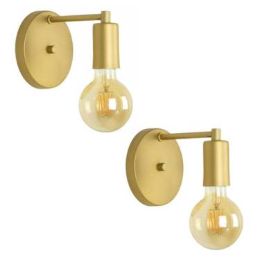 Imagem de Kit 2 Arandelas Parede Lavabo Sala Cama Garagem Dourado E27 - Arandela