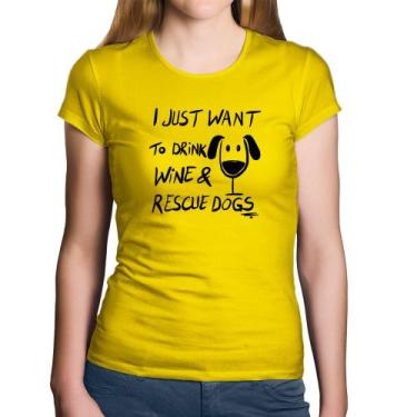 Imagem de Baby Look Algodão I just want to drink wine and rescue dogs - Foca na 