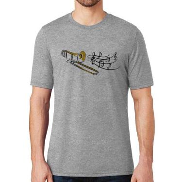 Imagem de Camiseta Trombone Notas Musicais - Foca na Moda, Cinza, GGG