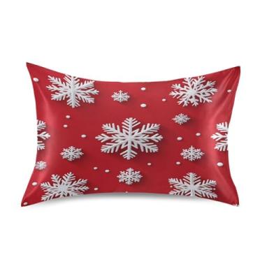 Imagem de Blueangle Fronha de cetim com flocos de neve brancos para cabelo e pele, fronha de seda, tamanho Queen (50,8 x 76,2 cm) - Capas de almofada de cetim refrescantes com fecho de envelope (604)