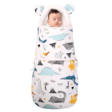 Imagem de DUDUELITE Saco de dormir de bebê Bear Ears, cobertor estampado em fundo branco, saco de dormir para bebê (dinossauro)
