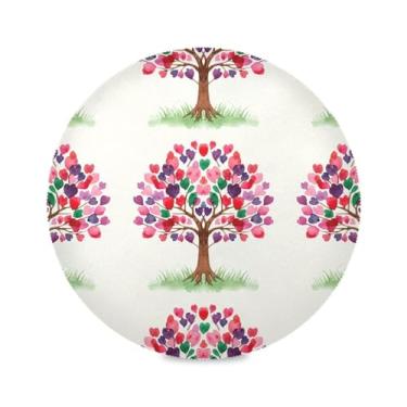 Imagem de Wassud Jogo americano com folhas de coração, árvores, tapetes redondos para cozinha e jantar, tapetes laváveis e resistentes ao calor, decoração de mesa 39 cm