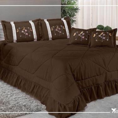Imagem de Kit Cobre Leito Casal Queen Especially Bordada 7 Peças - Marrom - Bord