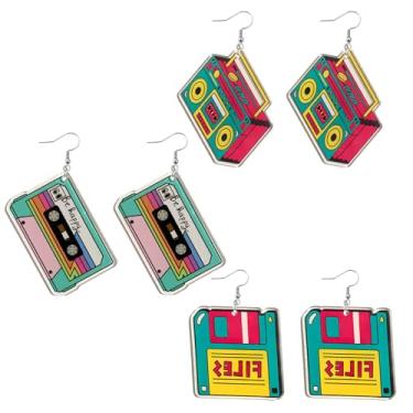 Imagem de Brincos de raio neon retrô anos 80 anos 90 acrílico pingente gota brilhante festa fantasia joias para mulheres, Medium, Metal, Sem pedra preciosa