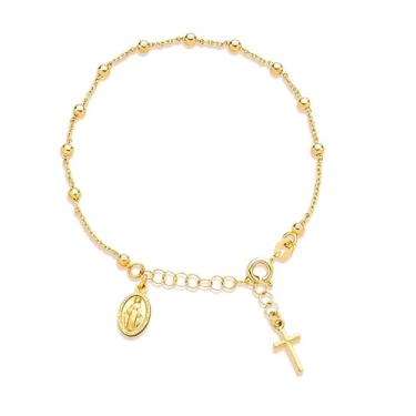 Imagem de Your Always Charm Pulseira de corrente de mão de rosário para mulheres pulseira de anel de cruz religiosa corrente de mão cristã joia presente para mulheres homens meias de aniversário, Liga metálica