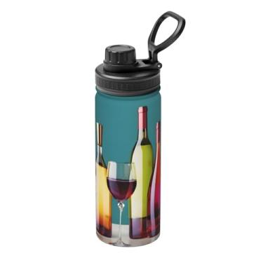 Imagem de Copos de coquetel e garrafas de água de aço inoxidável com estampa sem garrafa de vinho 510 g para esportes ao ar livre, garrafa de água à prova de vazamento