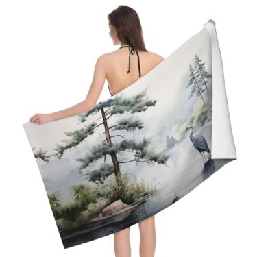 Imagem de XLLingL Toalhas de banheiro absorventes leves com estampa de guindaste e pinheiro japonês, toalhas corporais de luxo, toalhas esportivas, toalhas de ioga, toalhas de spa