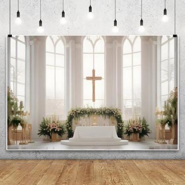 Imagem de Leowefowa Pano de fundo de cruz de igreja para fotografia, 3 x 2,4 m, vinil, cruz de Jesus, buquê de flores, decoração de cenários de Natal, decoração de casa, faixa de parede para estúdio fotográfico
