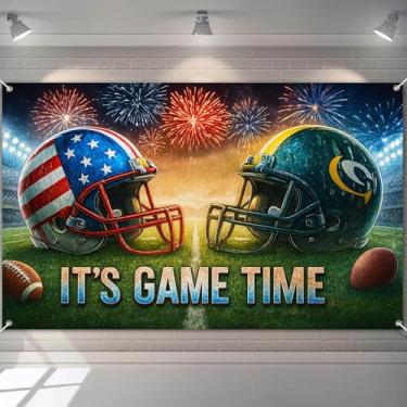 Imagem de BlissYard Big Game Football Banner Its Game Time Estádio Capacete Confronto Pano de Fundo 188 x 109 cm Dia de Jogo Fotografia Banner para Super Bowl Estilo Evento Foto Cabine Decoração de Parede