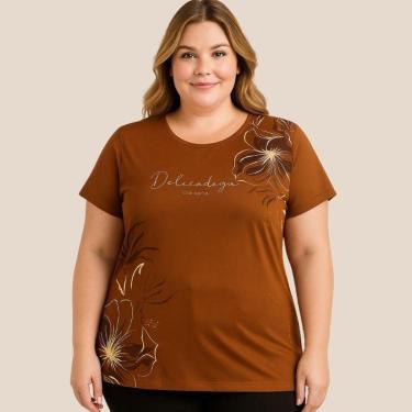 Imagem de Blusa Feminina Plus Size em Viscose com Estampa Floral e Gola Redonda Cereja Rosa-Feminino