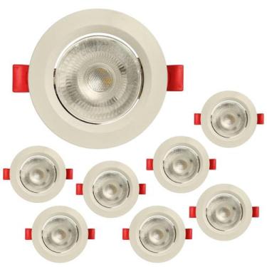 Imagem de Kit 8 Spot de LED 3000K 5W Luz Amarela Embutir Direcionável Branco Que