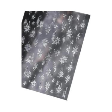 Imagem de Adesivo De Unha Floral Preto E Branco Semi-Transparente Com Flores Em 