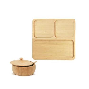 Imagem de Petisqueira e Farinheiro Bambu Madeira Tampa e Colher 2un - YOI