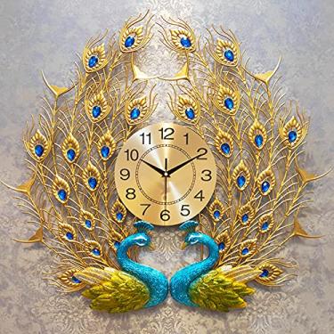 Imagem de U5GAAALPPQ9 Relógios de parede silenciosos relógio de parede de quartzo de qualidade um par de casais relógio de parede pavão grande relógio de metal arte simples decoração relógios para sala de estar