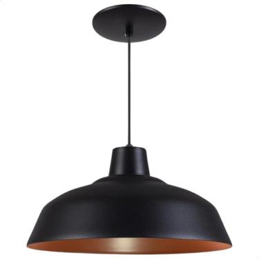 Imagem de Lustre Pendente Luminária Retrô 34cm 40cm em Alumínio Com Interior Cobre e Fiação Bivolt Retro 110v 220v (Preto Textura, 40cm)