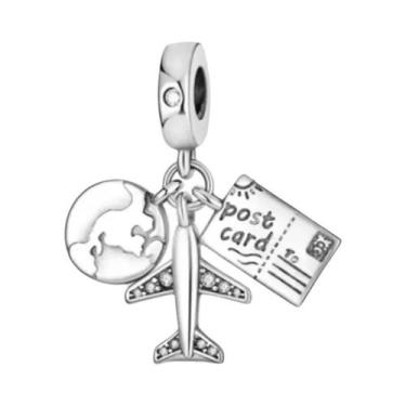 Imagem de Pingente De Maleta De Viagem Em Forma De Avião Azul E Prata, Contas DI