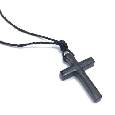 Imagem de Colar Cordão Crucifixo Madeira Preto Resinado - FORNECEDOR 11