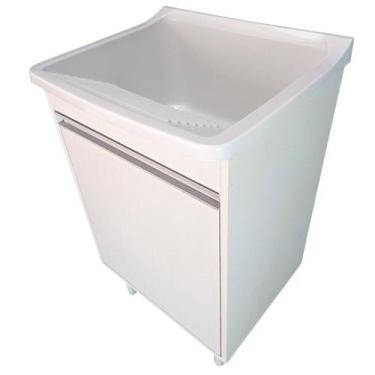 Imagem de Tanque de Lavanderia Plástico 34 L com Gabinete MDF 53 cm Branco com V