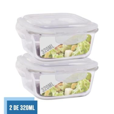 Imagem de Jogo com 2 Pote Vidro Hermético Marmita Tampa Plástico 320ml - QUALITY