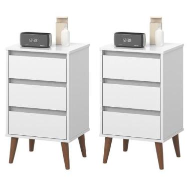 Imagem de Kit 2 Mesas de cabeceira Wood Branco - EJ Móveis