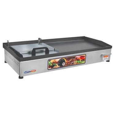 Imagem de Chapa de Hamburguer Profissional Elétrica com Abafador Prensa 70x30 cm 110V 220V Chapeira para Lanches Porções