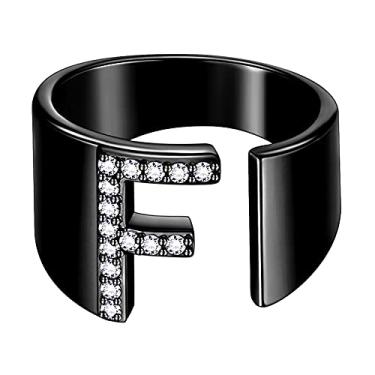 Imagem de beautlace Anéis de letra ajustável prata/ouro 18 k/preto banhado a arma inicial alfabeto anel aberto com joia de zircônia cúbica para homens e mulheres KR0037, Metal, Zircônia cúbica