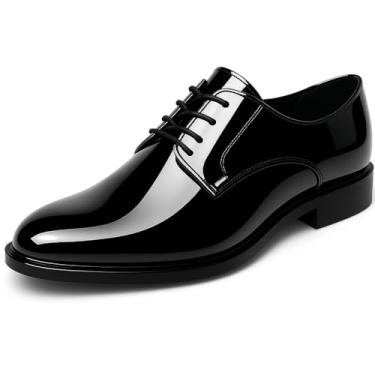 Imagem de Sapato social masculino smoking couro sintético envernizado Oxford sapato formal clássico negócios casamento formatura terno preto, Preto, 42