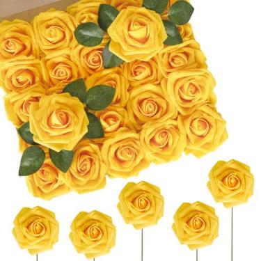 Imagem de Flores Artificiales N&T NIETING Rosas Falsas 50 Piezas de Látex Dorado