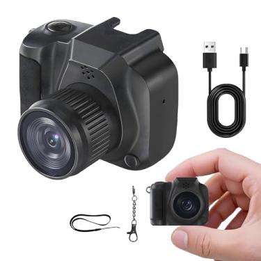 Imagem de Câmera mini chaveiro – Câmera digital retrô de bolso, câmera instantânea pequena e nostálgica, mini filmadora vintage portátil com LCD de 1,4 polegadas e lente angular, câmera retrô pequena (preta