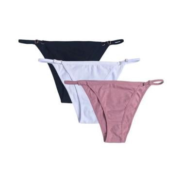 Imagem de Conjunto De 3 Peças De Calcinhas De Algodão Ajustáveis De Cintura Baix