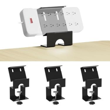 Imagem de ERGO COLLECT Pacote com 4 suportes de régua de linha ajustáveis para borda de mesa, suporte de montagem de mesa de metal com almofadas antiderrapantes de silicone, organizador de cabos, cabe tiras de