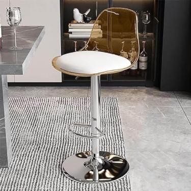 Imagem de Banquetas giratórias de acrílico ajustáveis em altura com encosto transparente – Cadeiras modernas de bar de cozinha com estofamento de couro sintético e apoio para os pés para sala de jantar, pub