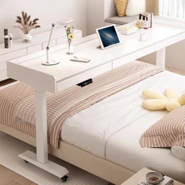 Imagem de Mesa ajustável com rodas – mesa de elevação elétrica para computador móvel, estação de trabalho em pé ajustável em altura com gavetas, carrinho de laptop portátil para casa e escritório