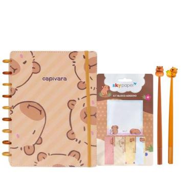 Imagem de Kit Capivara Escolar Fofa Com Caderno Inteligente Disco 80 Folhas Post