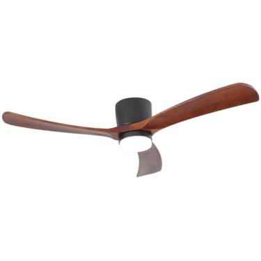 Imagem de GESUM Ventilador de teto de 132 cm com luzes de controle remoto, ventilador de teto de perfil baixo com 3 lâminas de madeira de nogueira, reversível, regulável, ventiladores de teto de montagem