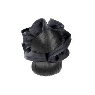 Imagem de Peruca feminina de cabeça de flor de coque de cabelo sintético com clipe de garra de fibra resistente ao calor preto marrom bola headpiece (estilo A1)